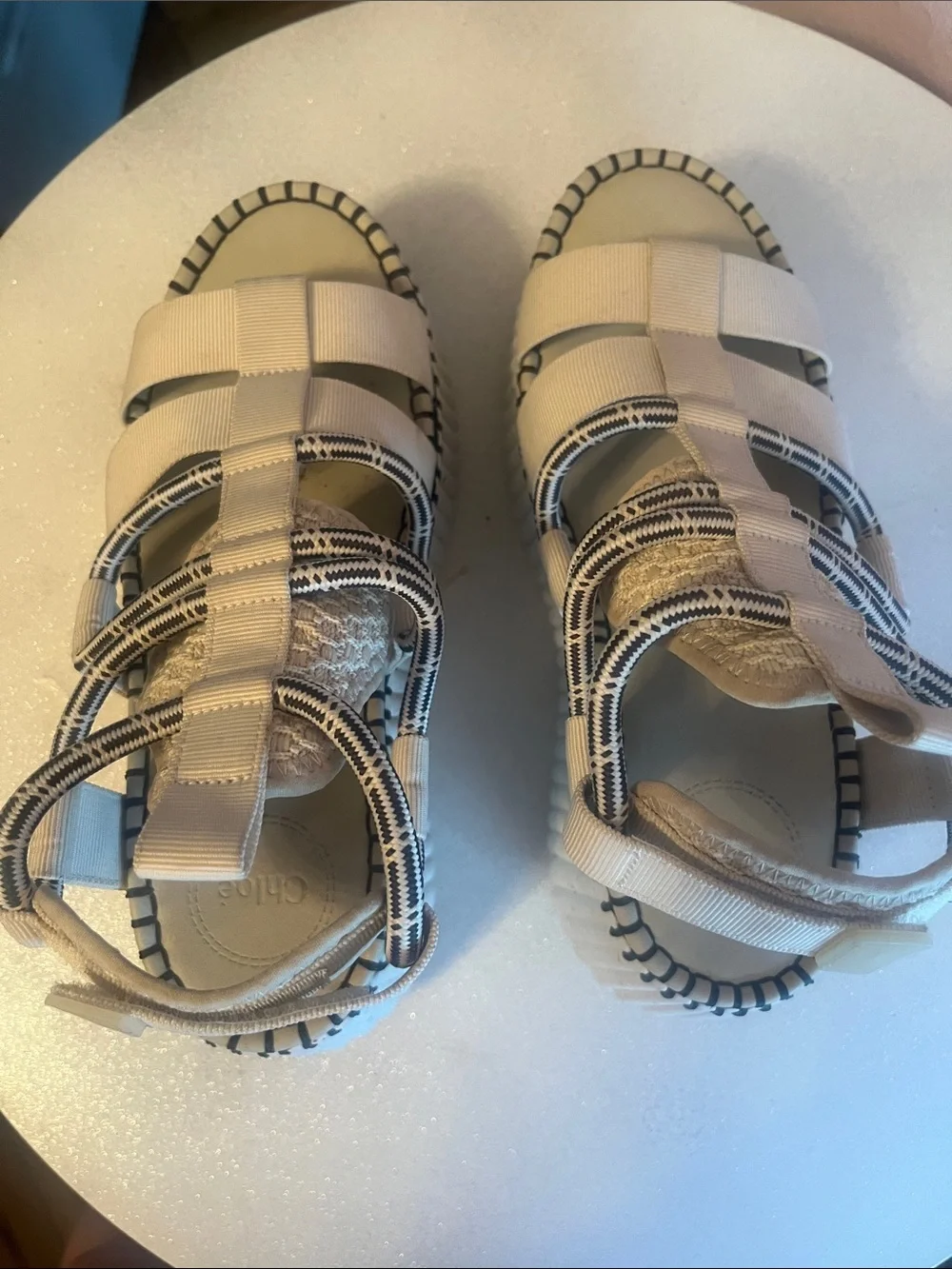 Chloe Nama platform wedge Beige and Black Strappy Platform Sandals chunky boots